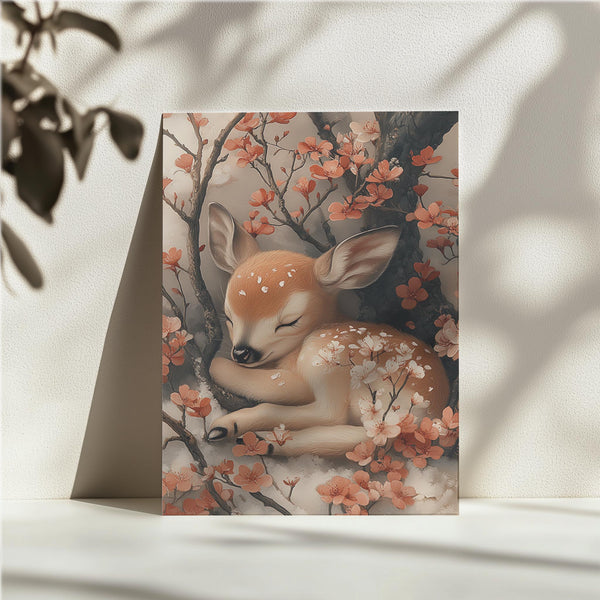 Slumbering Fawn Under Blossoms