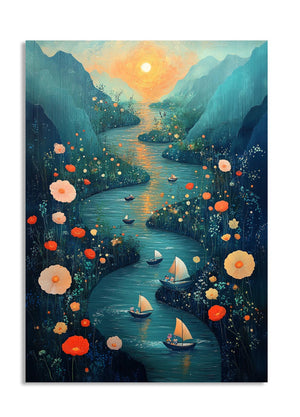 Futuristic cityscape with flying cars and a skyline of tall buildings, as a premium aluminum metal print from GoMetalPrint.
