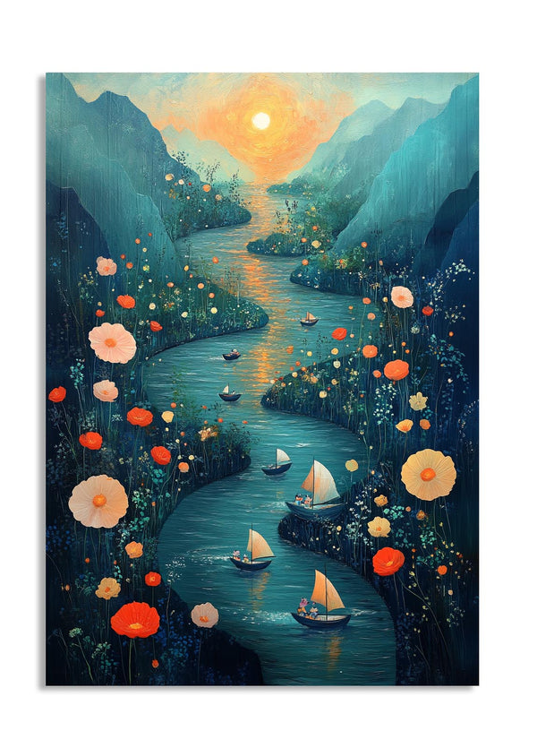 Futuristic cityscape with flying cars and a skyline of tall buildings, as a premium aluminum metal print from GoMetalPrint.
