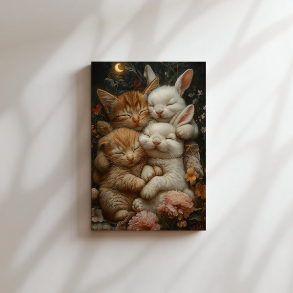 Kitten and Bunny Snuggle