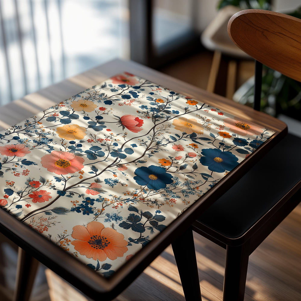 Floral pattern with colorful flowers on a white background, as a premium aluminum metal print from GoMetalPrint.
