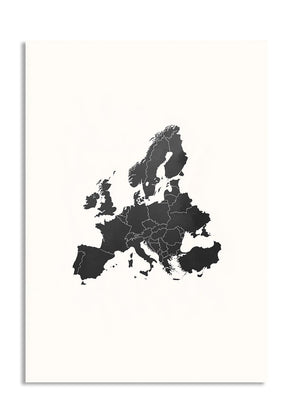 Map of Europe in black on a white background, as a premium aluminum metal print from GoMetalPrint.
