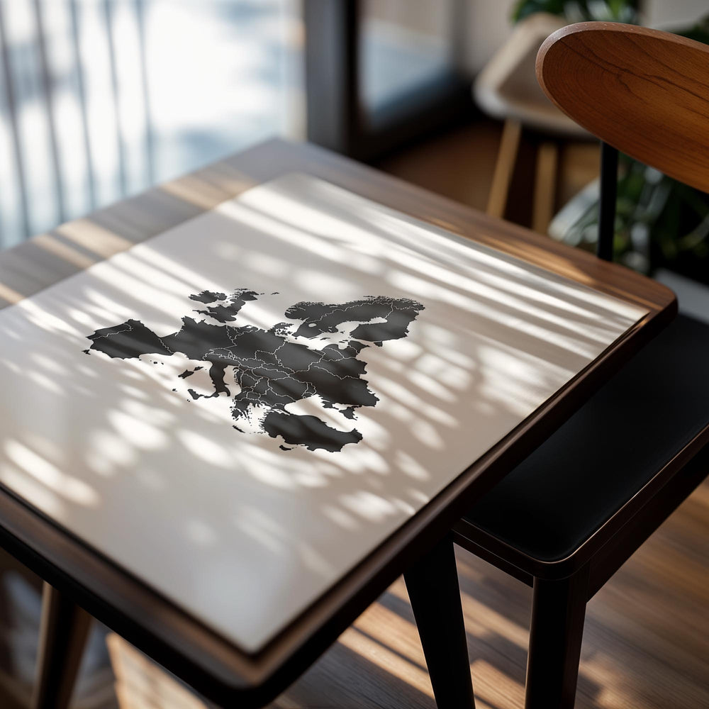 Map of Europe in black on a white background, as a premium aluminum metal print from GoMetalPrint.
