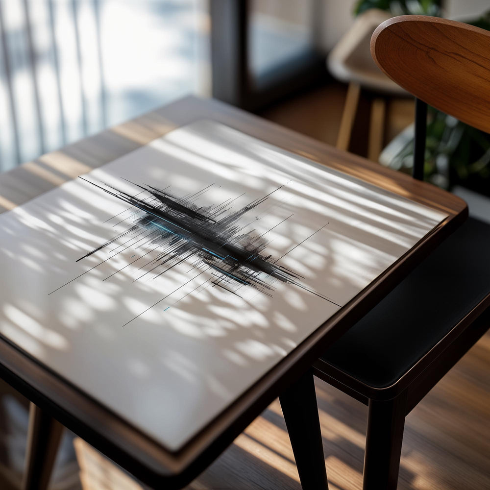 Abstract black and white artwork on a white background, as a premium aluminum metal print from GoMetalPrint.
