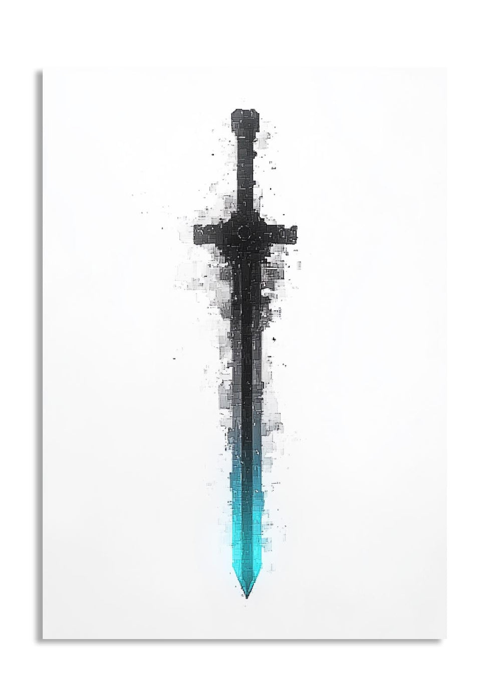 Sword with black handle and blue blade on a white background, as a premium aluminum metal print from GoMetalPrint.
