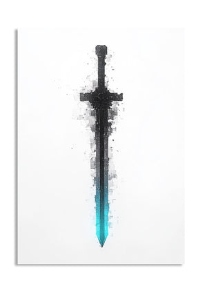 Sword with black handle and blue blade on a white background, as a premium aluminum metal print from GoMetalPrint.
