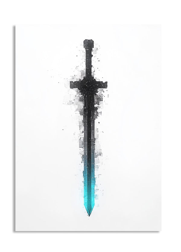 Sword with black handle and blue blade on a white background, as a premium aluminum metal print from GoMetalPrint.
