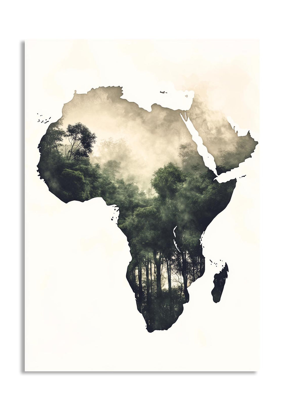 Map of Africa with a forest overlay on a white background, as a premium aluminum metal print from GoMetalPrint.
