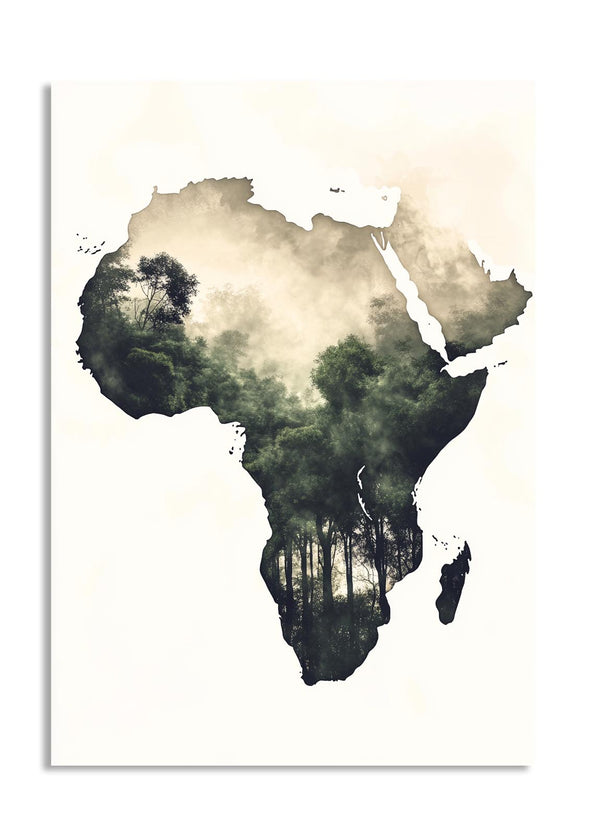 Map of Africa with a forest overlay on a white background, as a premium aluminum metal print from GoMetalPrint.
