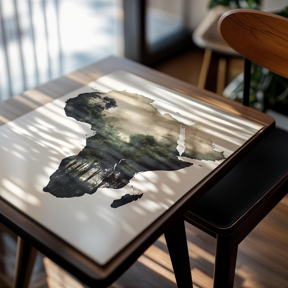 Map of Africa with a forest overlay on a white background, as a premium aluminum metal print from GoMetalPrint.
