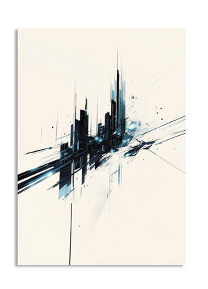 Abstract art piece with black and blue brush strokes on a light background, as a premium aluminum metal print from GoMetalPrint.

