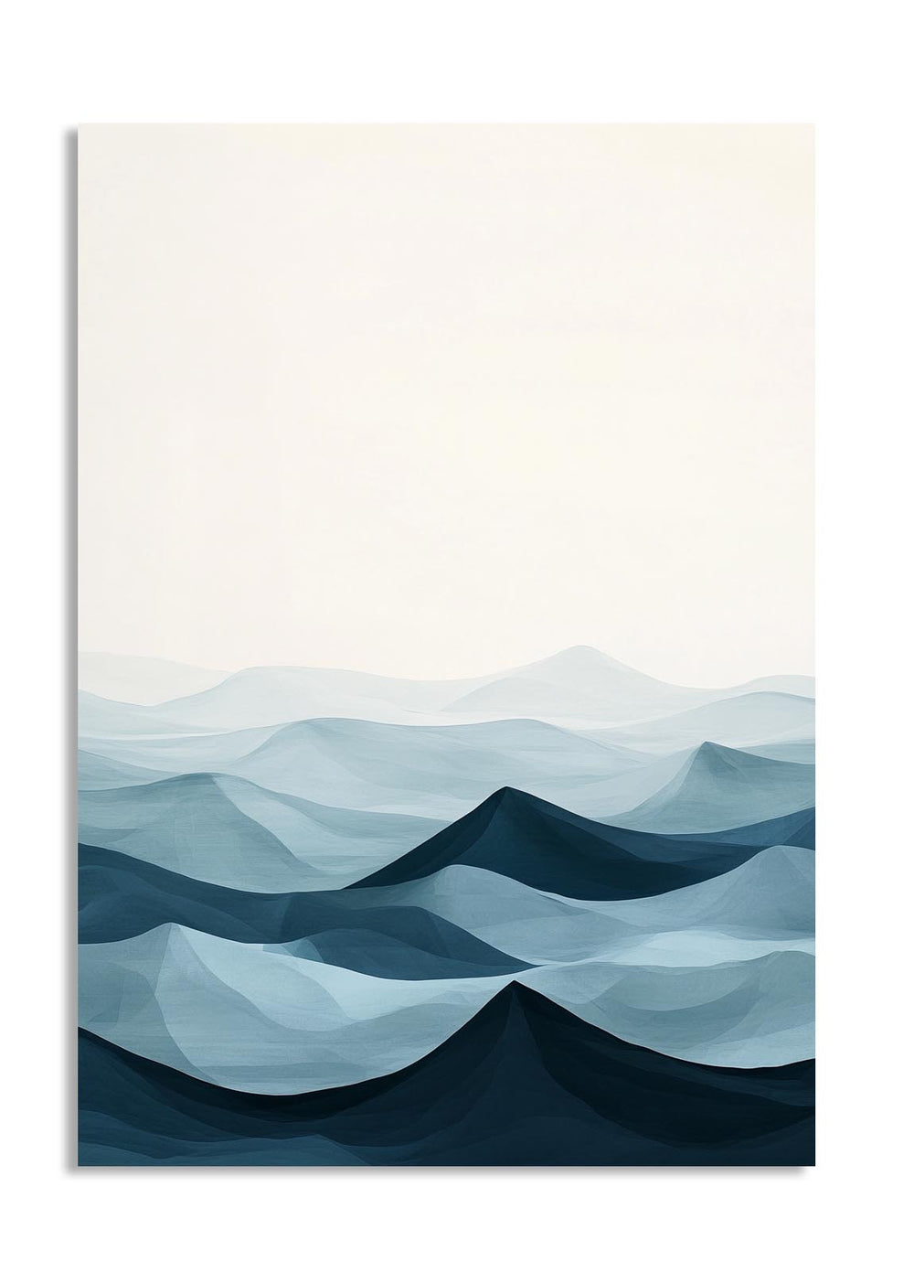 Abstract wave design in blue tones on a white background, as a premium aluminum metal print from GoMetalPrint.
