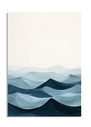 Abstract wave design in blue tones on a white background, as a premium aluminum metal print from GoMetalPrint.
