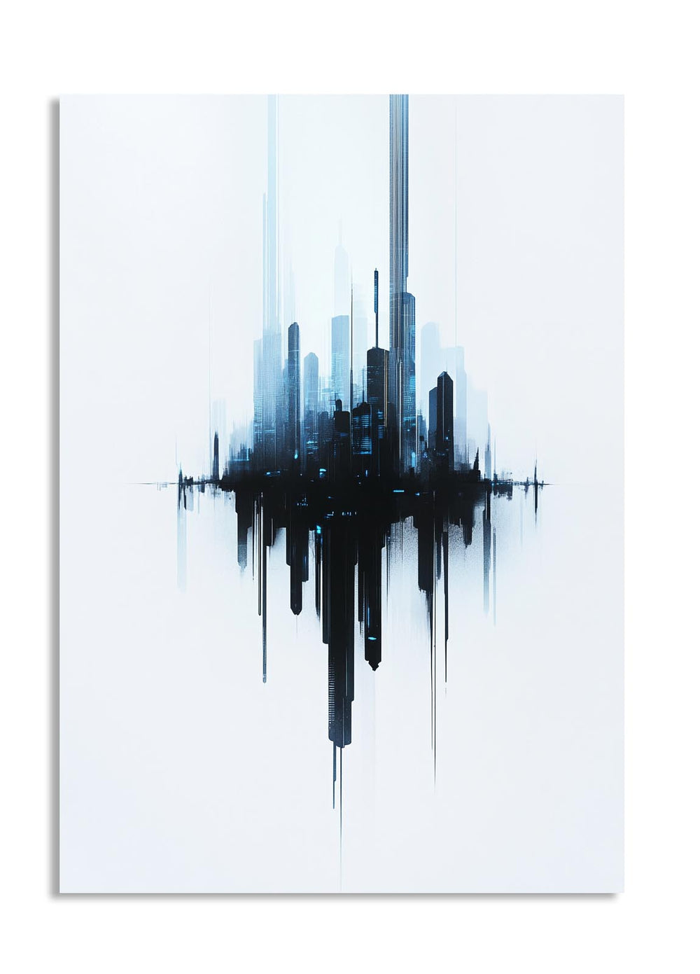 Abstract art piece with black and blue brush strokes on a white background, as a premium aluminum metal print from GoMetalPrint.

