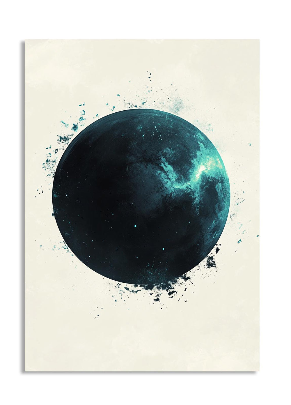 Artistic depiction of a planet with a blue and green gradient on a beige background , as a premium aluminum metal print from GoMetalPrint.
