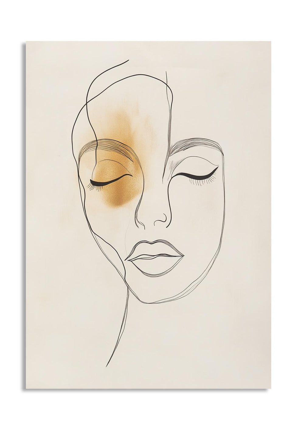Abstract line art of a face on a beige background, as a premium aluminum metal print from GoMetalPrint.
