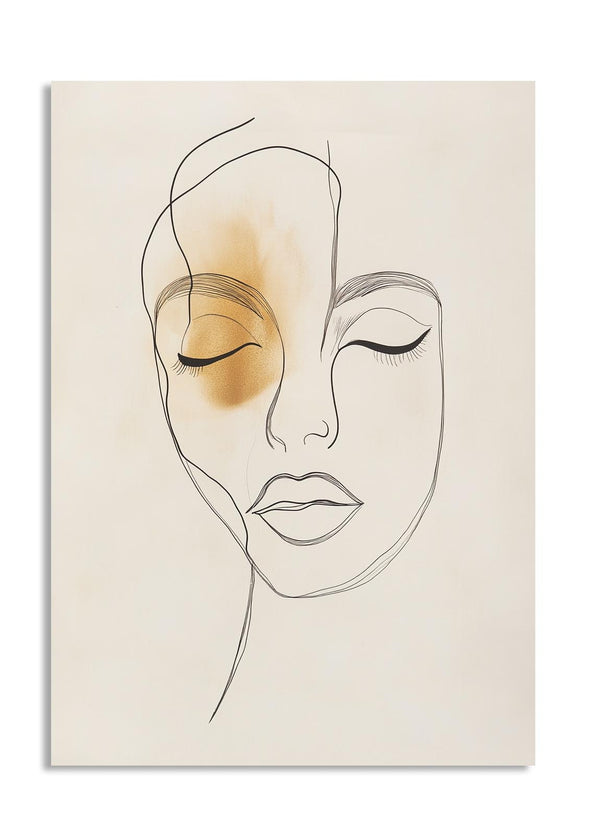Abstract line art of a face on a beige background, as a premium aluminum metal print from GoMetalPrint.
