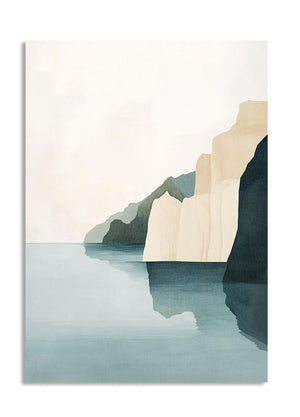 Art print of a coastal scene with cliffs and water, as a premium aluminum metal print from GoMetalPrint.
