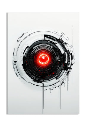 Circular technical diagram with a red center on a white background, as a premium aluminum metal print from GoMetalPrint.
