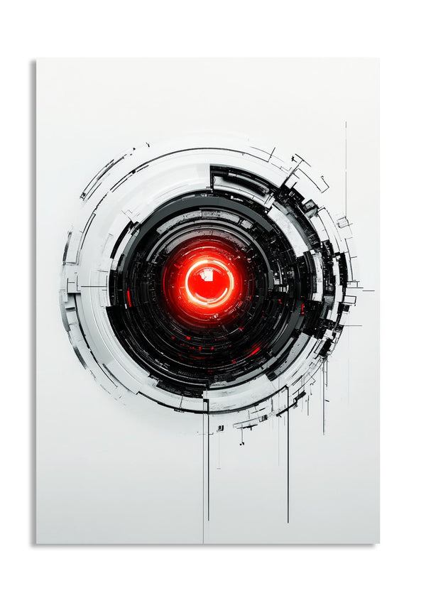 Circular technical diagram with a red center on a white background, as a premium aluminum metal print from GoMetalPrint.
