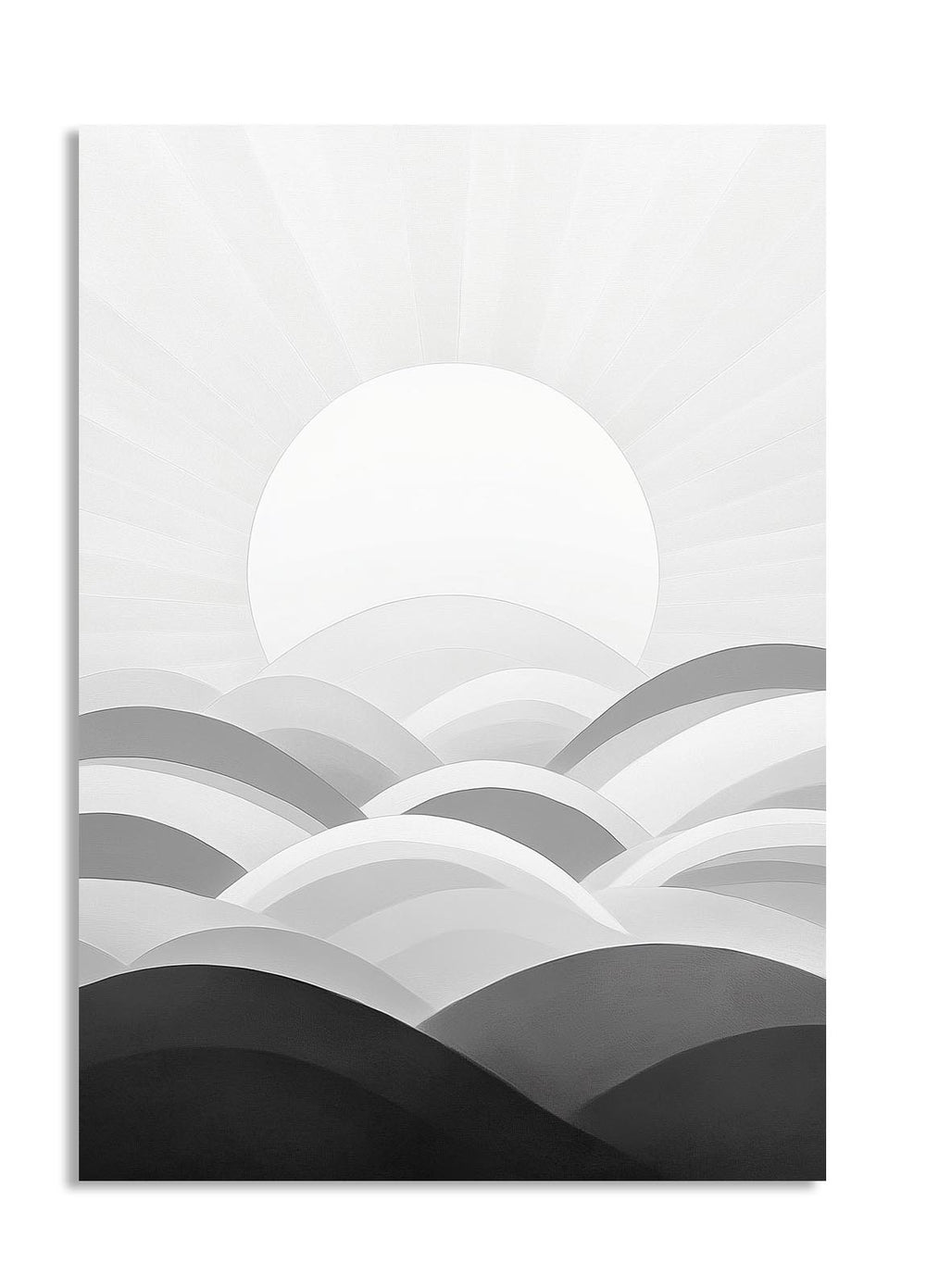 Abstract design with wavy lines in black, gray, and white on a white background, as a premium aluminum metal print from GoMetalPrint.

