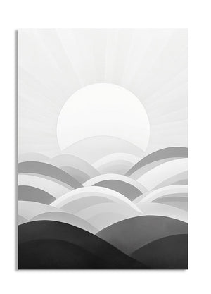Abstract design with wavy lines in black, gray, and white on a white background, as a premium aluminum metal print from GoMetalPrint.
