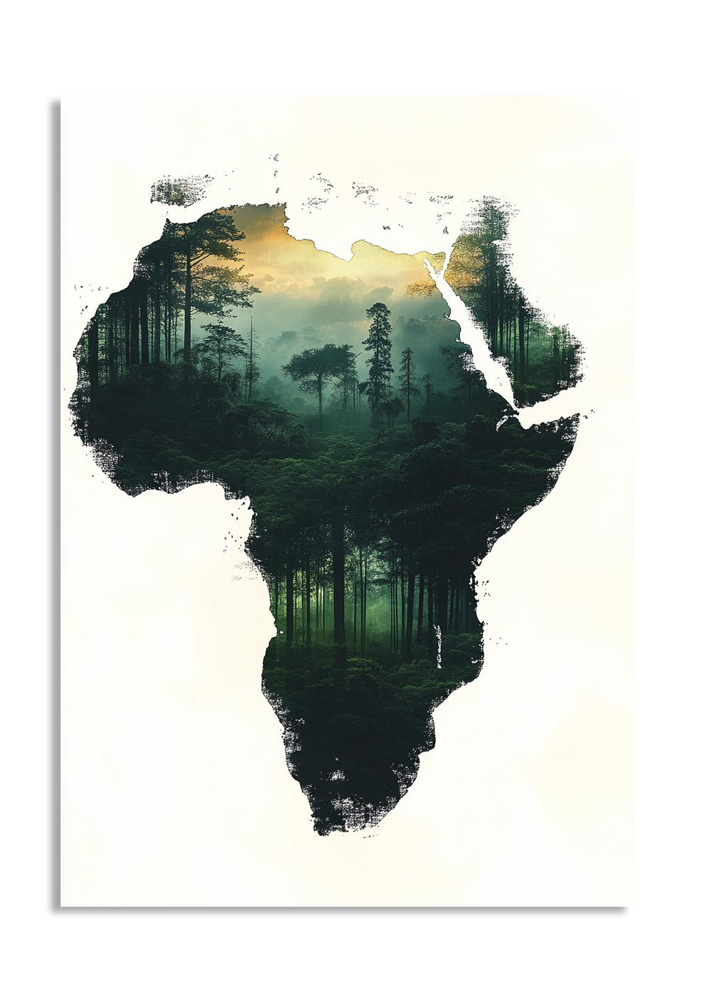 Map of Africa with a forest overlay on a white background, as a premium aluminum metal print from GoMetalPrint.
