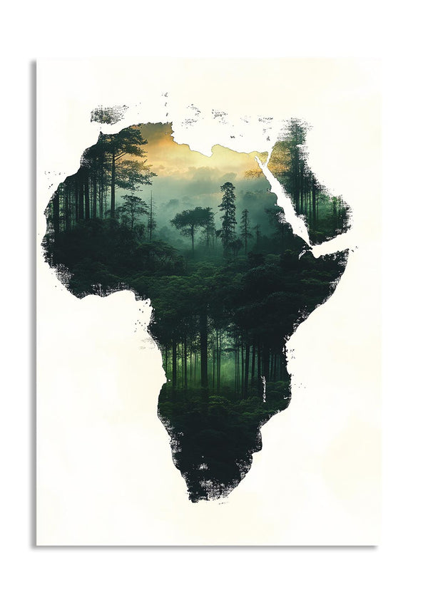 Map of Africa with a forest overlay on a white background, as a premium aluminum metal print from GoMetalPrint.
