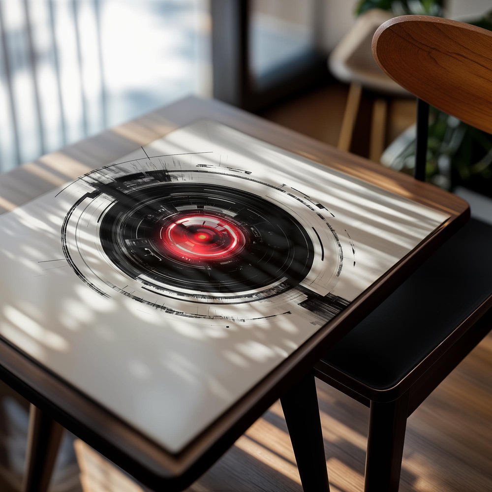 Circular design with a red center on a white background, as a premium aluminum metal print from GoMetalPrint.
