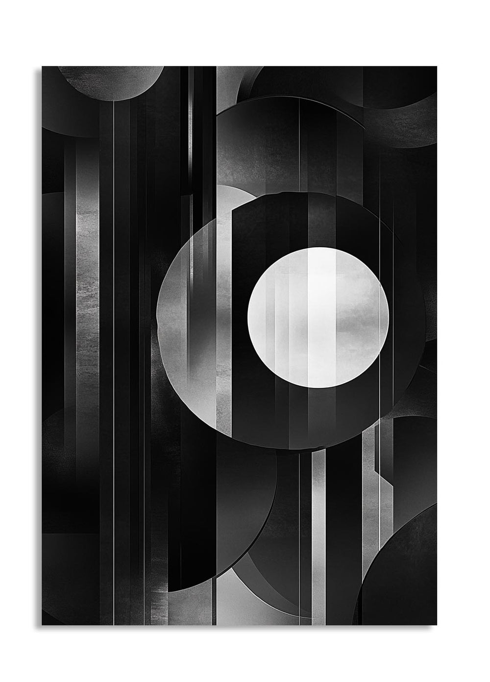 Black and white abstract art with geometric shapes on a white background , as a premium aluminum metal print from GoMetalPrint.
