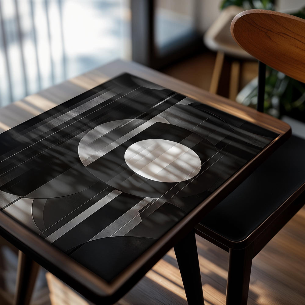 Black and white abstract art with geometric shapes on a white background , as a premium aluminum metal print from GoMetalPrint.
