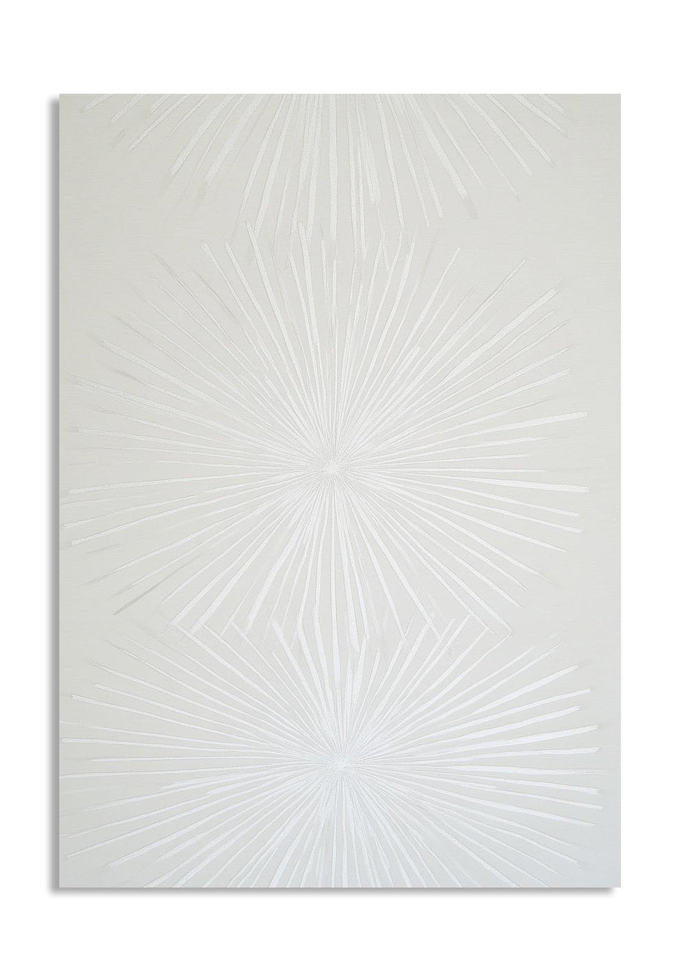 White textured wall panel with starburst pattern on a white background, as a premium aluminum metal print from GoMetalPrint.
