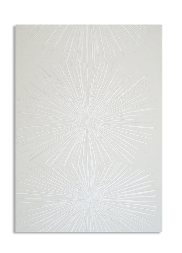 White textured wall panel with starburst pattern on a white background, as a premium aluminum metal print from GoMetalPrint.
