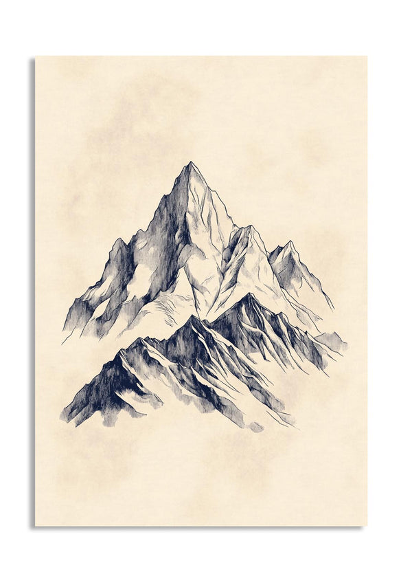 Artistic depiction of a mountain on a beige background, as a premium aluminum metal print from GoMetalPrint.
