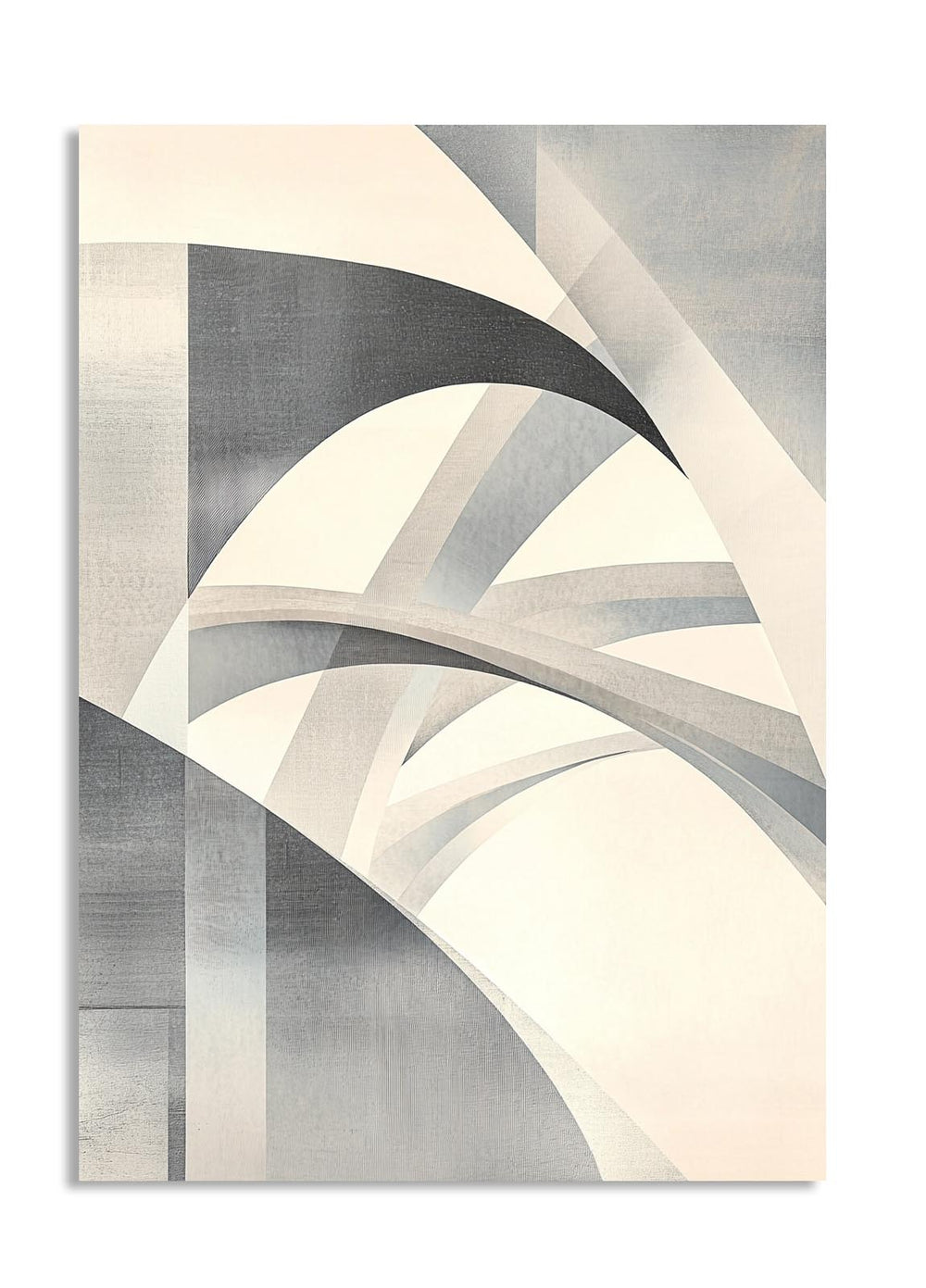 Abstract art print with wavy lines in gray, beige, and black on a white background, as a premium aluminum metal print from GoMetalPrint.
