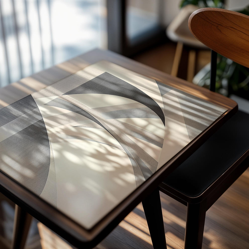 Abstract art print with wavy lines in gray, beige, and black on a white background, as a premium aluminum metal print from GoMetalPrint.
