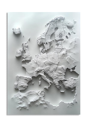 3D map of Europe on a white background, as a premium aluminum metal print from GoMetalPrint.

