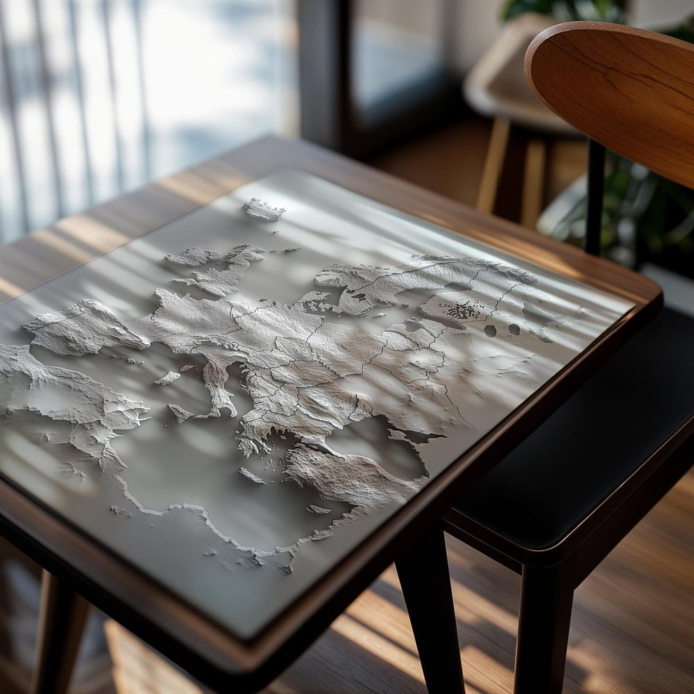 3D map of Europe on a white background, as a premium aluminum metal print from GoMetalPrint.
