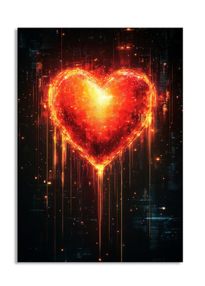 Heart-shaped fiery design on a dark background, as a premium aluminum metal print from GoMetalPrint.
