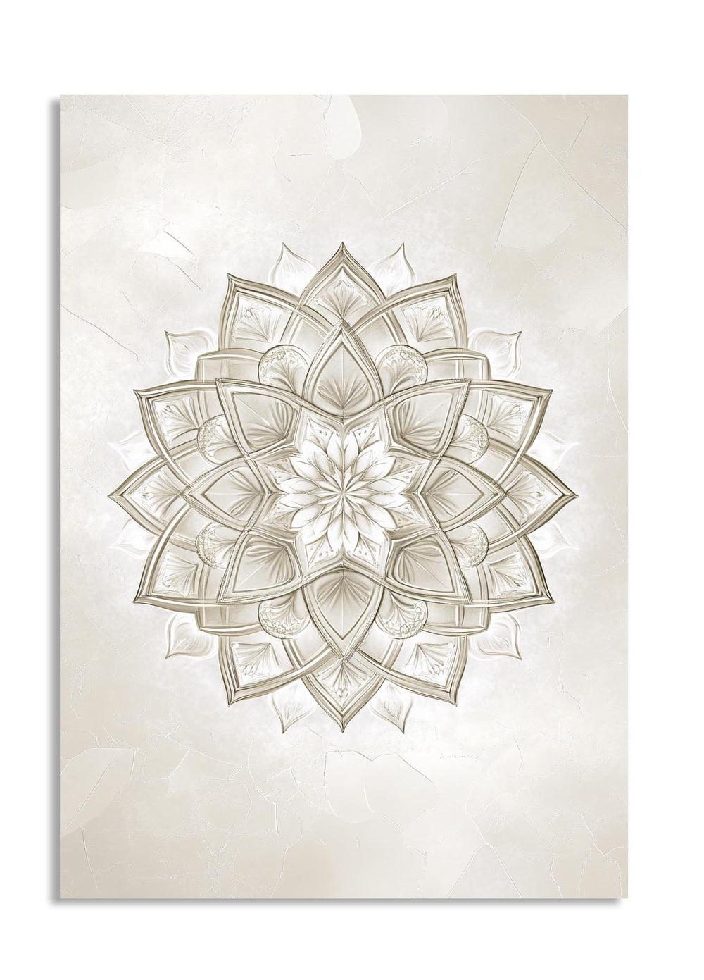 Decorative mandala design on a textured beige background, as a premium aluminum metal print from GoMetalPrint.
