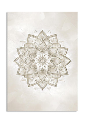 Decorative mandala design on a textured beige background, as a premium aluminum metal print from GoMetalPrint.
