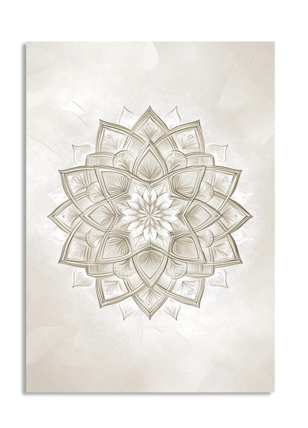 Decorative mandala design on a textured beige background, as a premium aluminum metal print from GoMetalPrint.
