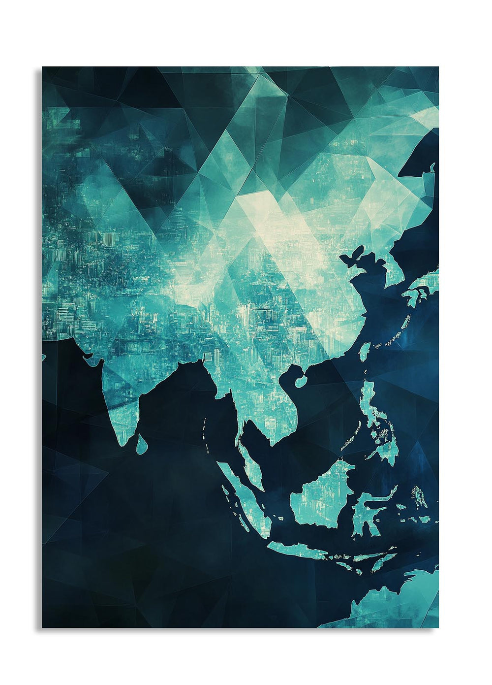 Geometric abstract design with blue and green colors on a white background, as a premium aluminum metal print from GoMetalPrint.
