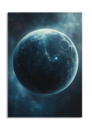 Art print of a celestial scene with a large planet or moon against a starry space background, as a premium aluminum metal print from GoMetalPrint.
