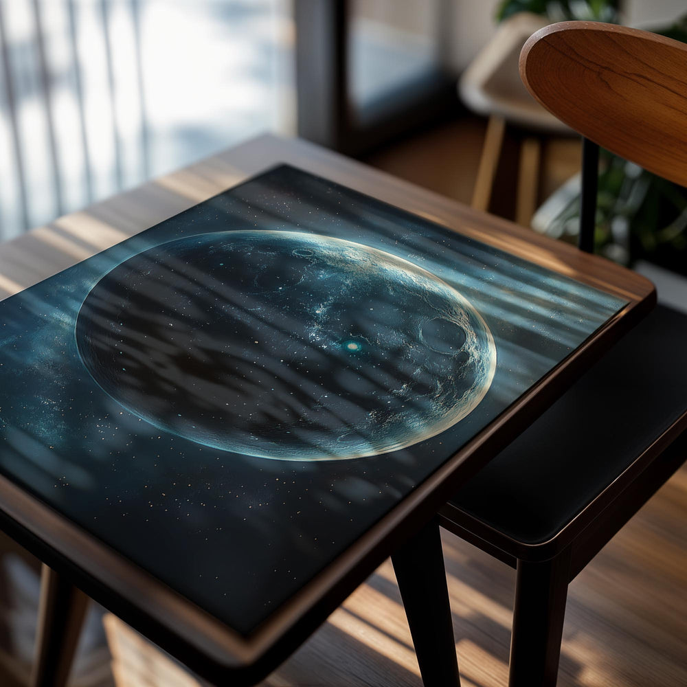 Art print of a celestial scene with a large planet or moon against a starry space background, as a premium aluminum metal print from GoMetalPrint.
