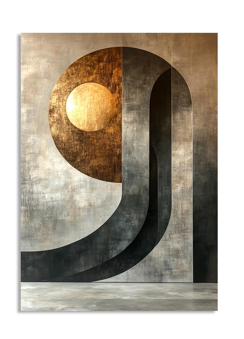 Abstract art piece with geometric shapes on a textured background, as a premium aluminum metal print from GoMetalPrint.
