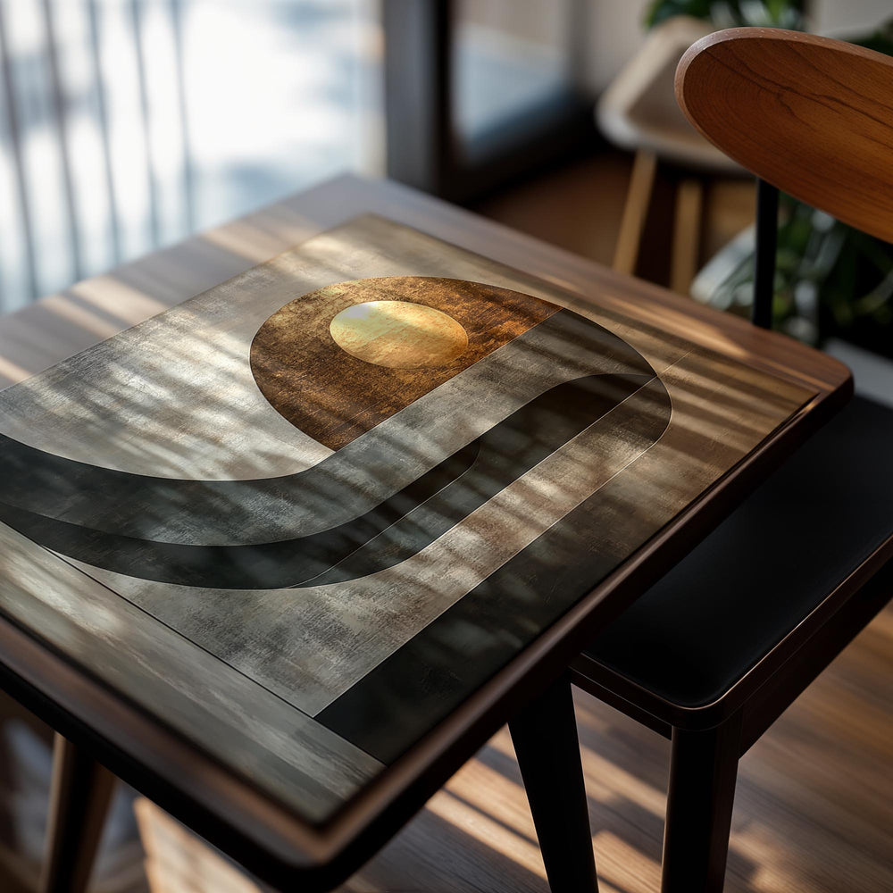 Abstract art piece with geometric shapes on a textured background, as a premium aluminum metal print from GoMetalPrint.
