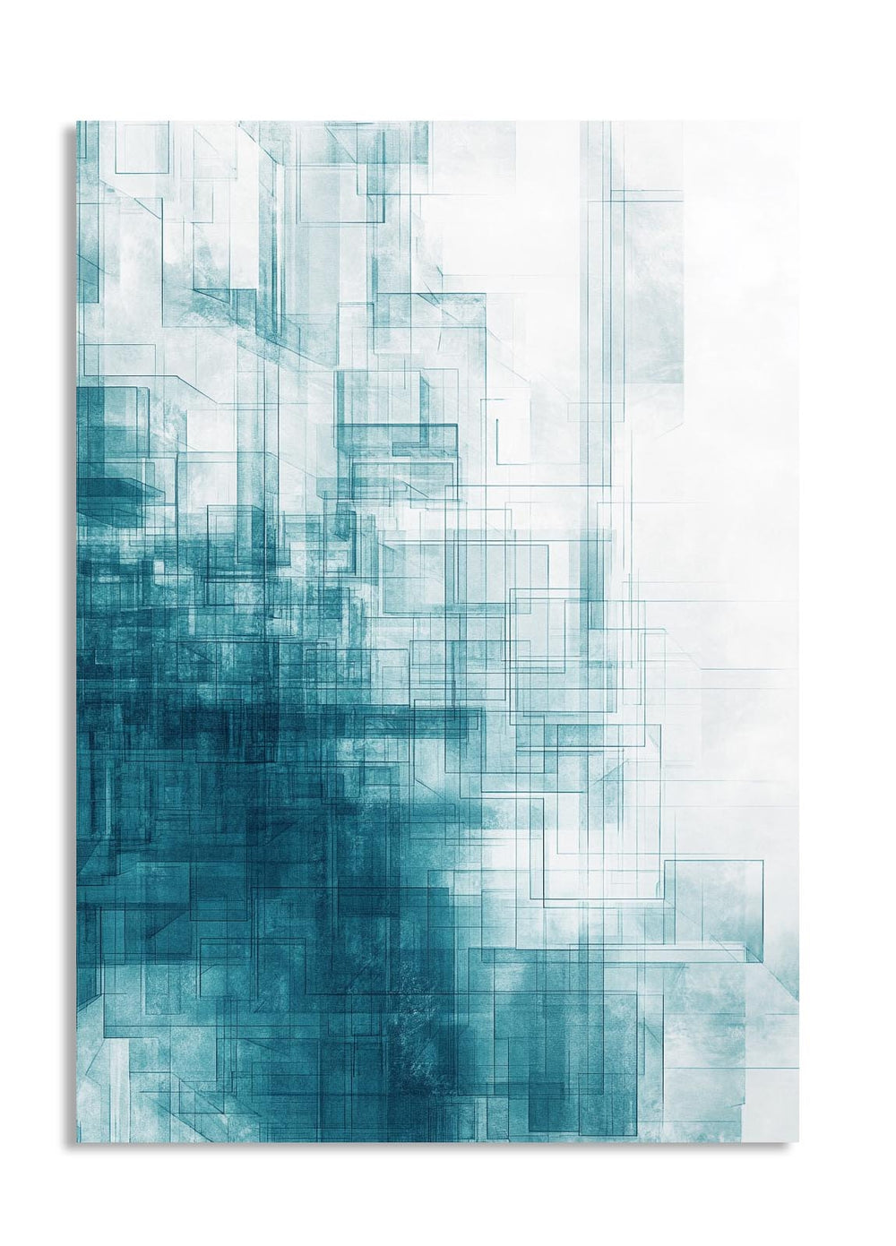 Abstract art print with blue and white geometric design on a white background , as a premium aluminum metal print from GoMetalPrint.
