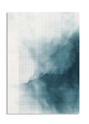 Abstract art piece with a grid pattern and gradient of blue tones on a white background, as a premium aluminum metal print from GoMetalPrint.
