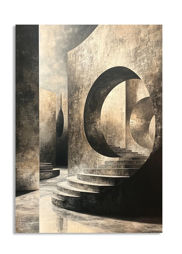 Abstract architectural artwork with geometric shapes and textures, as a premium aluminum metal print from GoMetalPrint.
